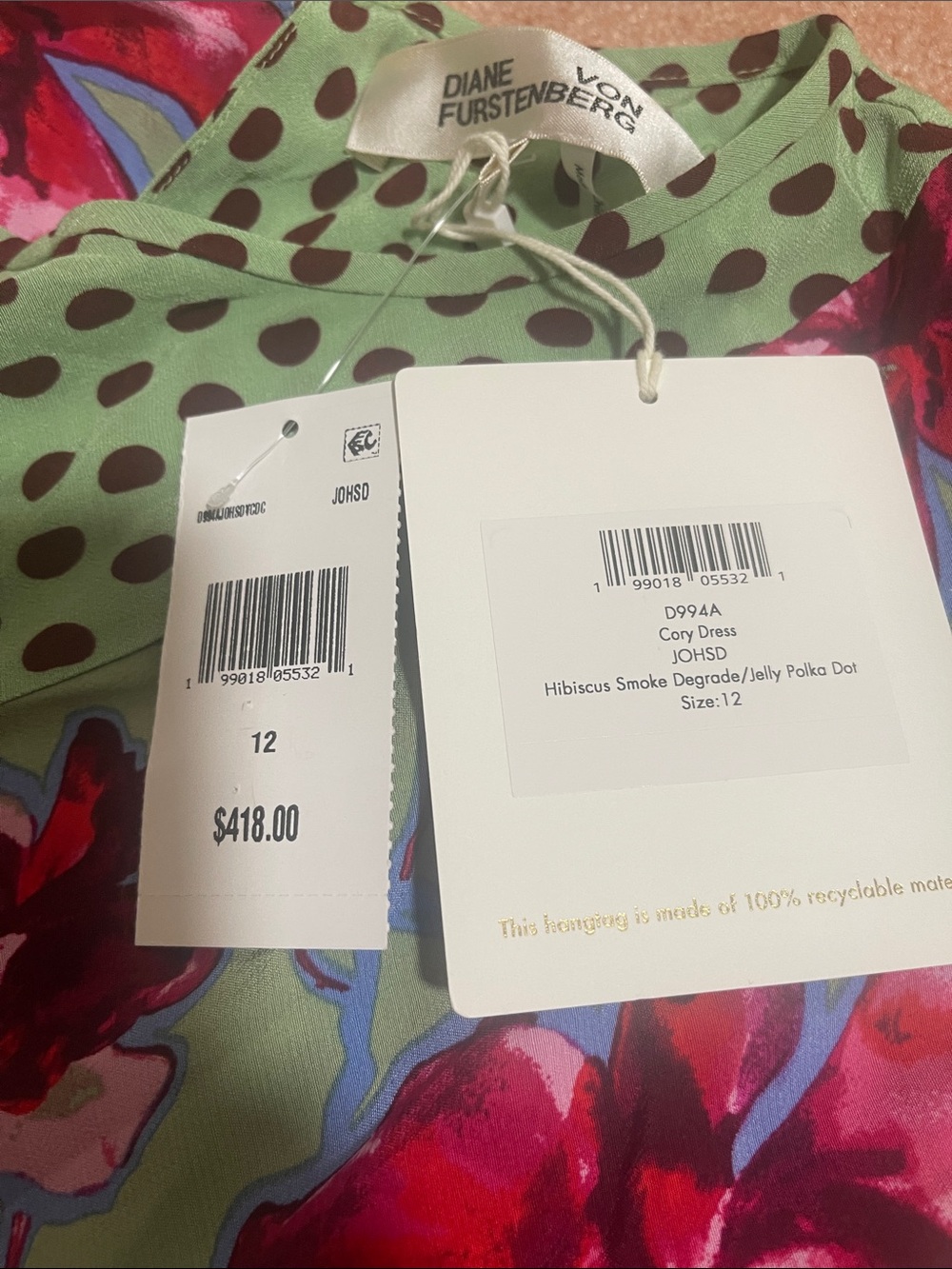 Diane Von Furstenberg Sleeveless Maxi Dress in Sage Green with Pink Floral - Picture 15 of 15
